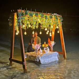 Fairy dream candle light dinner decoration with soft fairy lights, candles, dreamy setup, and romantic ambient lighting