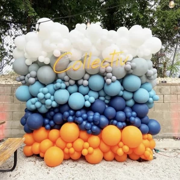 Organic balloon wall backdrop decoration setup for birthday party in Bangalore