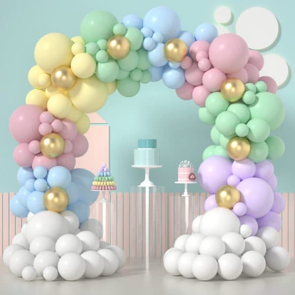 Pastel balloon arch decoration setup for birthday party in Bangalore