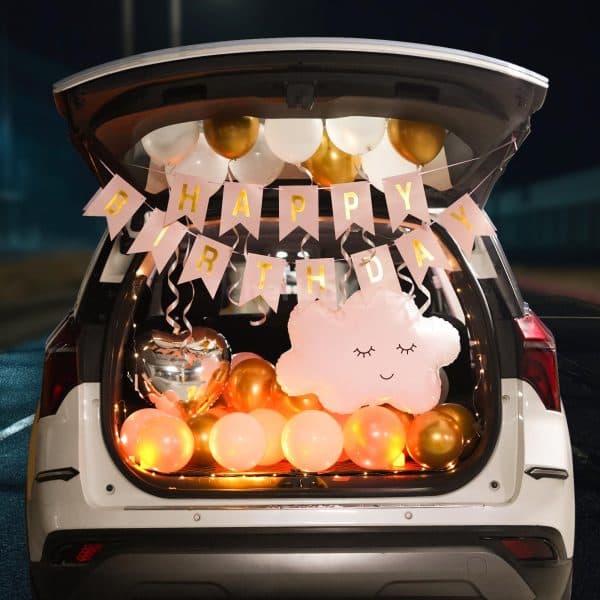 Surprise car boot decoration with balloons and lights in Bangalore