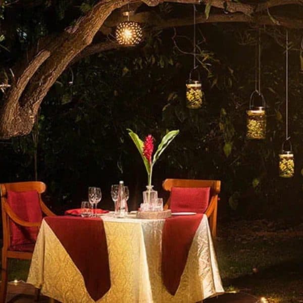 23 Simple candle light dinner setup at home with candles, rose petals, and elegant table decor for a romantic evening