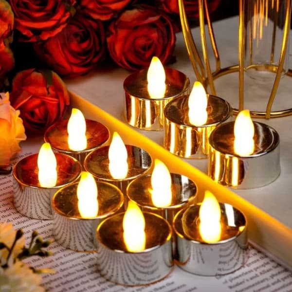 Simple candle light dinner setup at home with candles, rose petals, and elegant table decor for a romantic evening 5