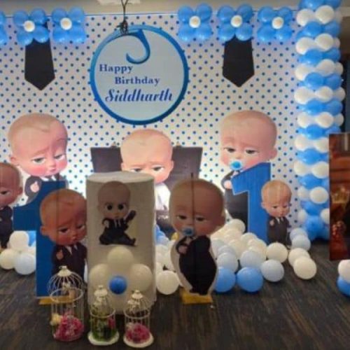 Themed birthday backdrop decoration with balloons in Bangalore